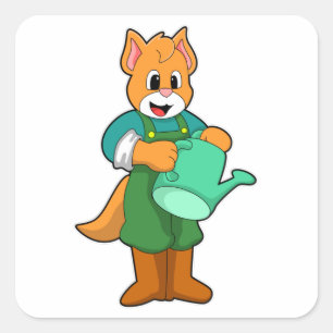 Cat as Farmer with Watering can Square Sticker