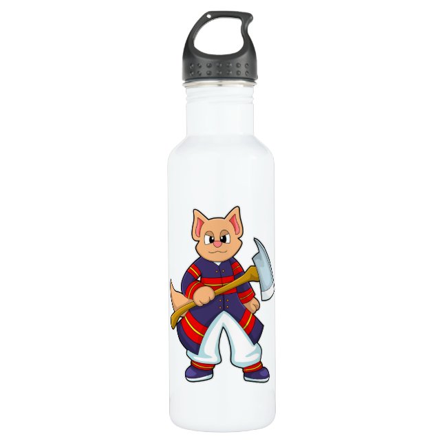 Cat as Firefighter at Fire department with Axe 710 Ml Water Bottle (Front)