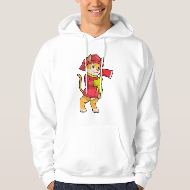 Cat as Firefighter with Ax Hoodie (Front)
