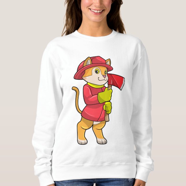 Cat as Firefighter with Ax Sweatshirt (Front)