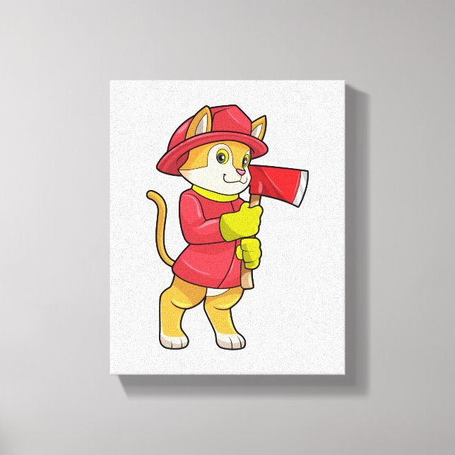 Cat as Firefighter with Axe Canvas Print (Front)