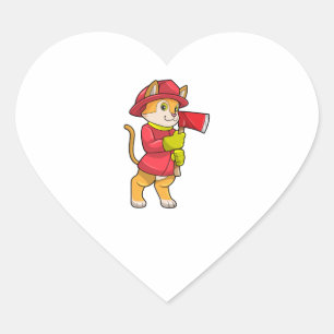 Cat as Firefighter with Axe Heart Sticker
