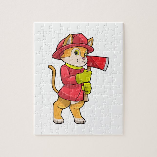 Cat as Firefighter with Axe Jigsaw Puzzle (Vertical)