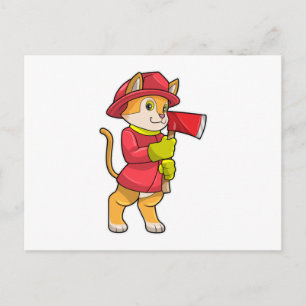 Cat as Firefighter with Axe Postcard