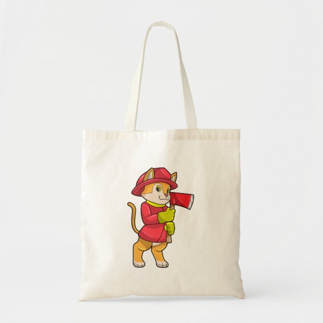 Cat as Firefighter with Axe Tote Bag (Front)