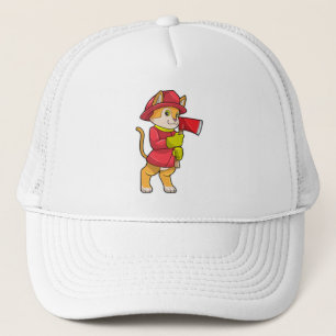 Cat as Firefighter with Axe Trucker Hat