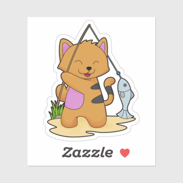 Cat as Fisher with Fishing rod & Fish (Sheet)