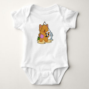 Cat as Fisher with Fishing rod & Fish Baby Bodysuit