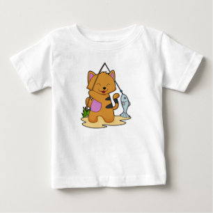 Cat as Fisher with Fishing rod & Fish Baby T-Shirt