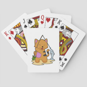 Cat as Fisher with Fishing rod & Fish Playing Cards