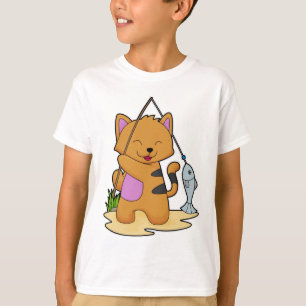 Cat as Fisher with Fishing rod & Fish T-Shirt