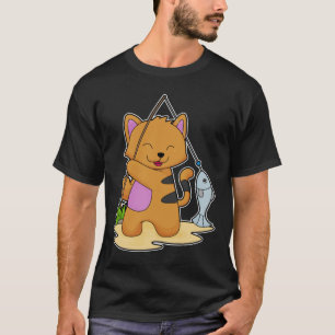 Cat as Fisher with Fishing rod & Fish T-Shirt