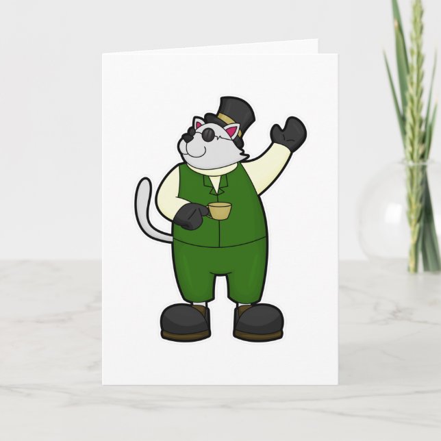 Cat as Groom with Coffee & Hat Card (Front)