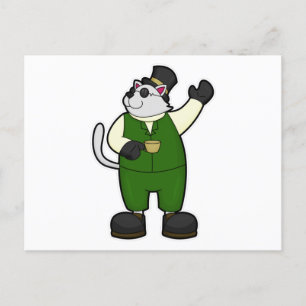 Cat as Groom with Coffee & Hat Postcard