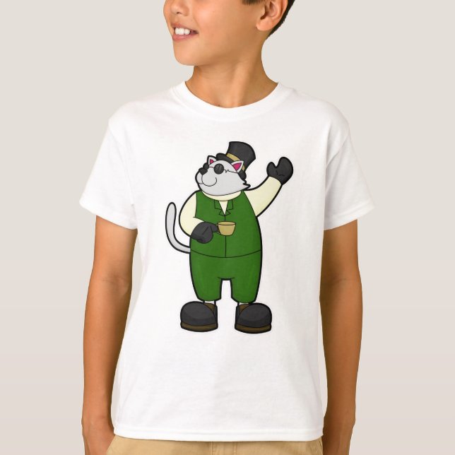 Cat as Groom with Coffee & Hat T-Shirt (Front)