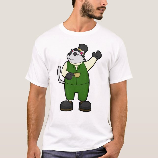 Cat as Groom with Coffee & Hat T-Shirt (Front)