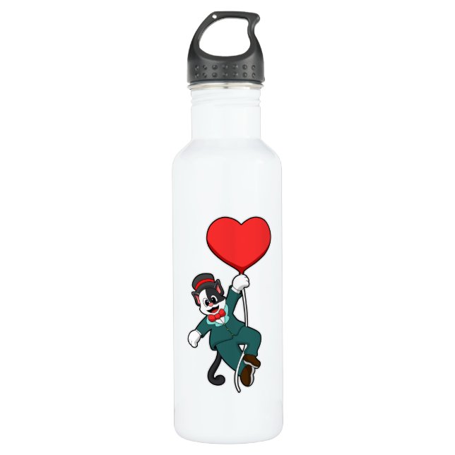 Cat as Groom with Heart Balloon 710 Ml Water Bottle (Front)