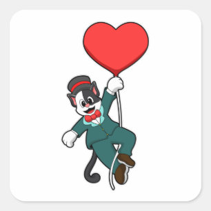 Cat as Groom with Heart Balloon Square Sticker