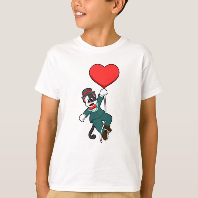 Cat as Groom with Heart Balloon T-Shirt (Front)
