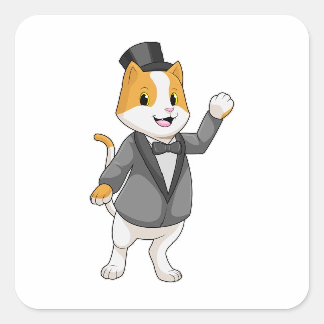 Cat as Groom with Ribbon Square Sticker (Front)