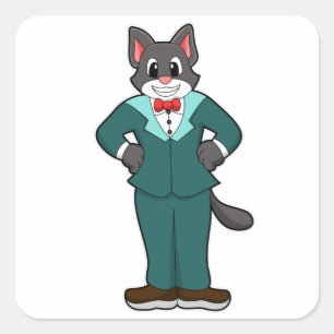 Cat as Groom with Suit & Ribbon Square Sticker
