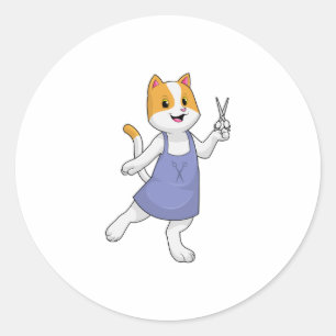 Cat as Hair stylist with Scissors Classic Round Sticker