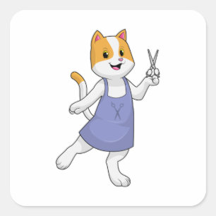 Cat as Hair stylist with Scissors Square Sticker