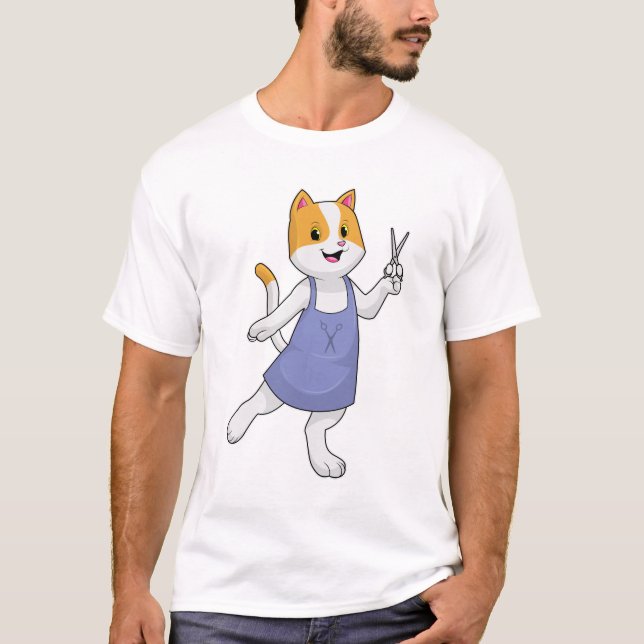 Cat as Hair stylist with Scissors T-Shirt (Front)