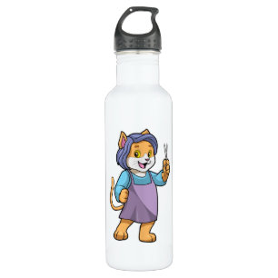Cat as Hairdresser with Scissors 710 Ml Water Bottle