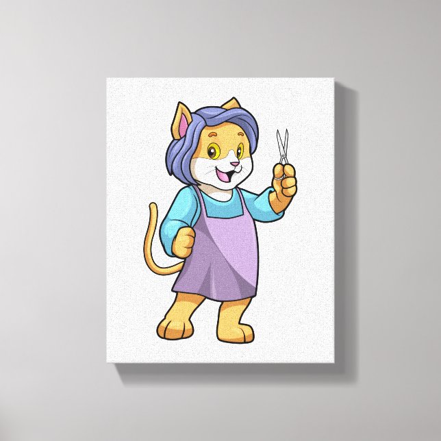 Cat as Hairdresser with Scissors Canvas Print (Front)