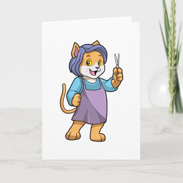 Cat as Hairdresser with Scissors Card (Front)
