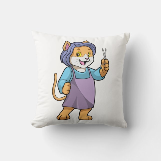Cat as Hairdresser with Scissors Cushion (Front)