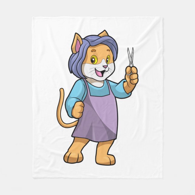 Cat as Hairdresser with Scissors Fleece Blanket (Front)