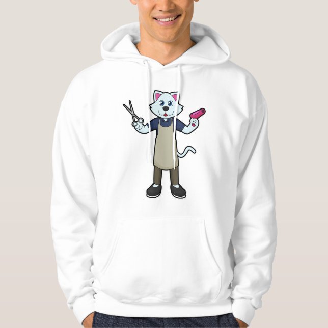 Cat as Hairdresser with Scissors & Hair dryer Hoodie (Front)