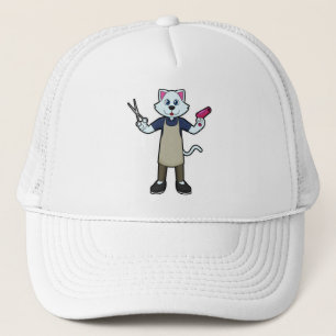 Cat as Hairdresser with Scissors & Hair dryer Trucker Hat
