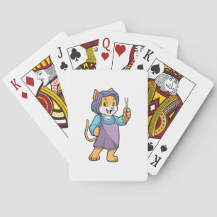 Cat as Hairdresser with Scissors Playing Cards