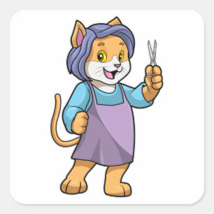 Cat as Hairdresser with Scissors Square Sticker