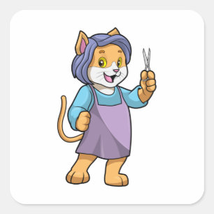 Cat as Hairdresser with Scissors Square Sticker