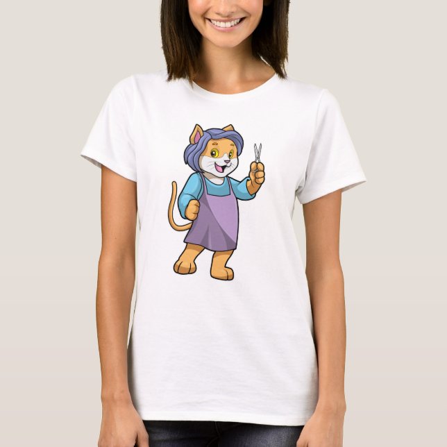 Cat as Hairdresser with Scissors T-Shirt (Front)