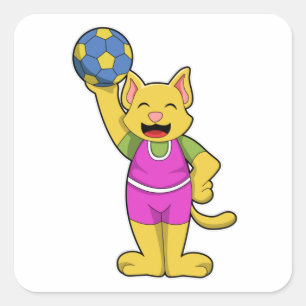 Cat as Handball player with Handball Square Sticker