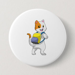 Cat as Hiker with Backpack 7.5 Cm Round Badge