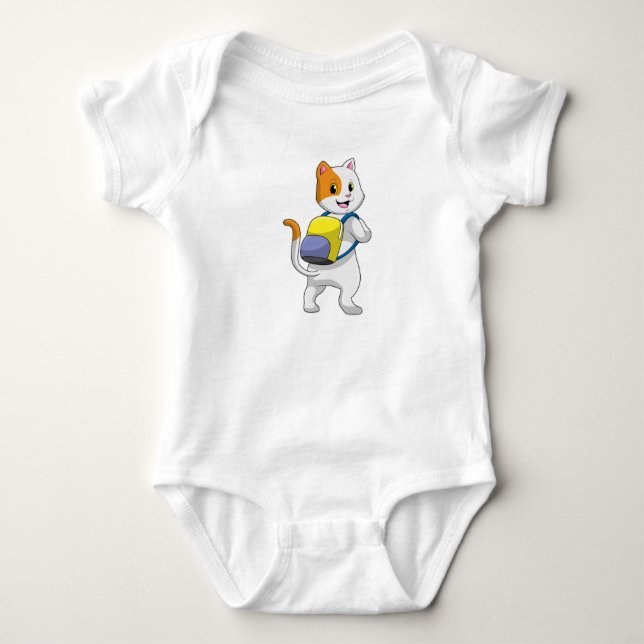 Cat as Hiker with Backpack Baby Bodysuit (Front)