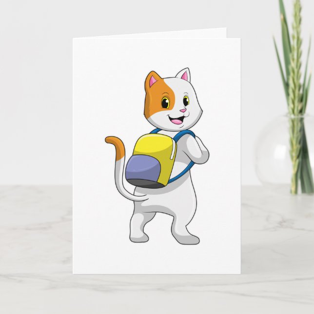 Cat as Hiker with Backpack Card (Front)