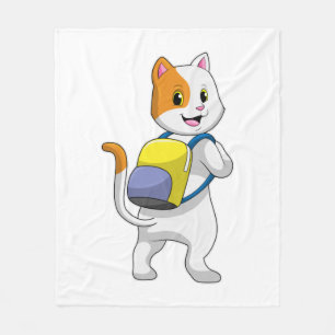 Cat as Hiker with Backpack Fleece Blanket