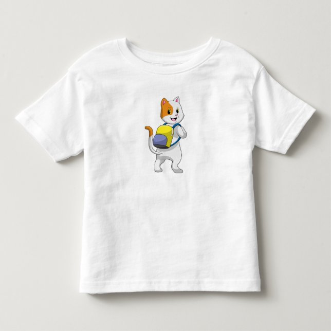 Cat as Hiker with Backpack Toddler T-Shirt (Front)