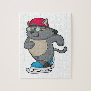 Cat as Ice Skater with Ice skates Jigsaw Puzzle