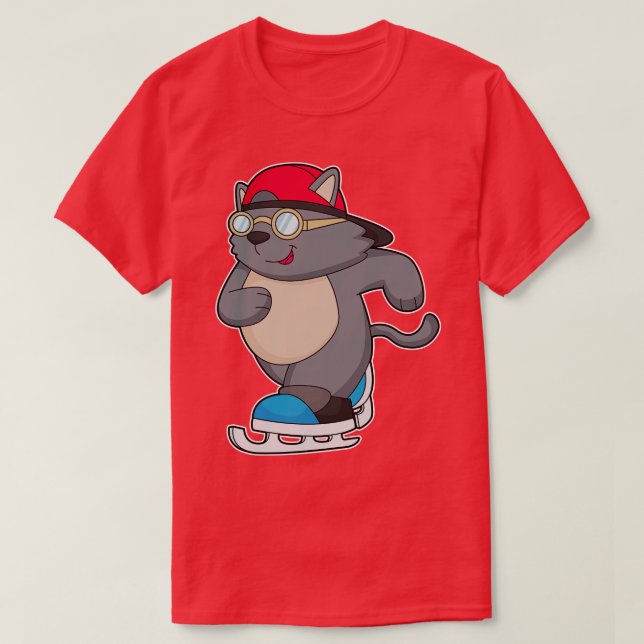 Cat as Ice Skater with Ice skates T-Shirt (Design Front)