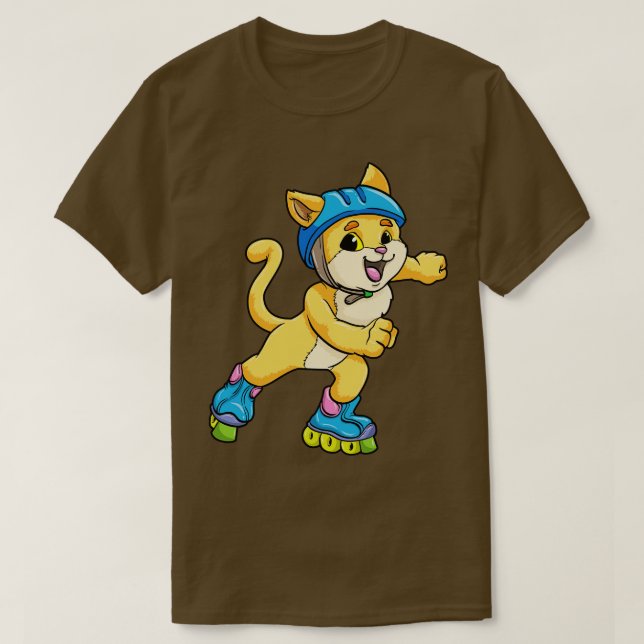 Cat as Inline skater with Inline skates and Helmet T-Shirt (Design Front)