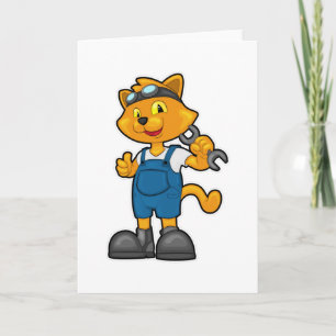 Cat as Mechanic with Spanner Card