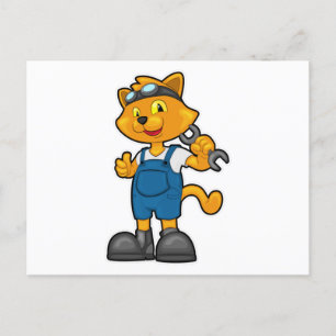 Cat as Mechanic with Spanner Postcard